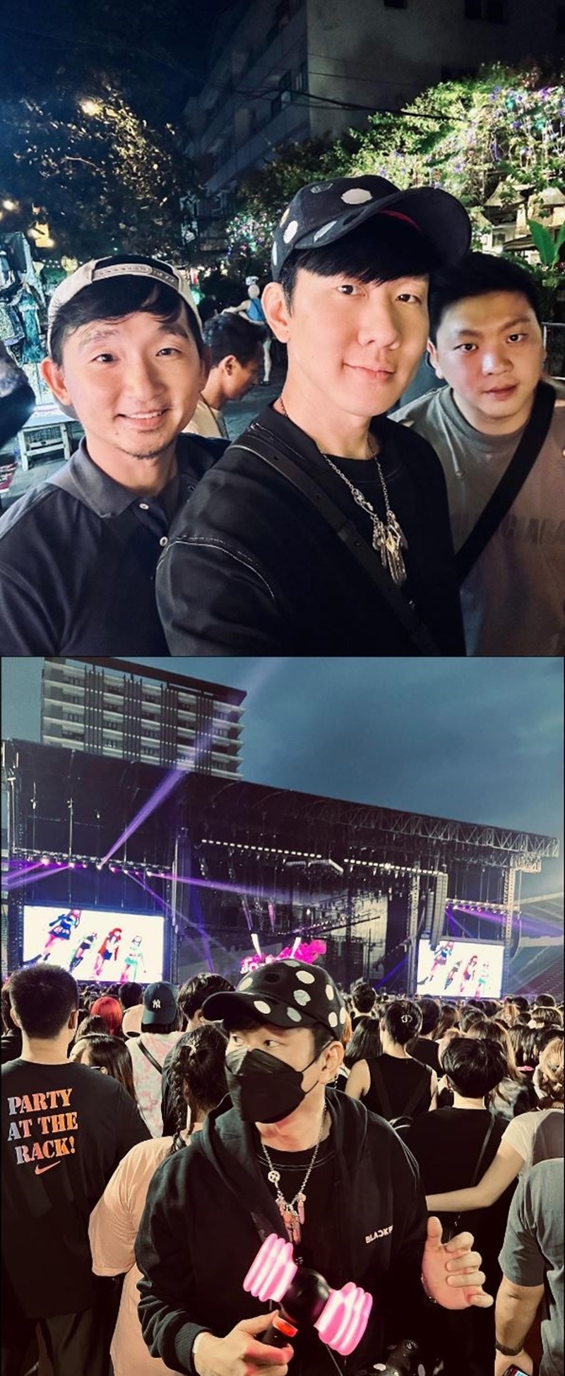 林俊傑9日放上多張照片，寫上“曼穀夜遊”。粉絲認出他人在BLACKPINK演唱會現場，笑虧“哥，這是我們打卡的樣子”。