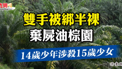 Photo of 雙手被綁半裸棄屍油棕園 14歲少年涉殺15歲少女