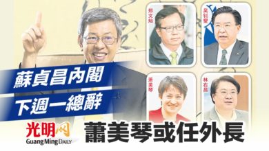 Photo of 蘇貞昌內閣下週一總辭 蕭美琴或任外長