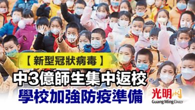 Photo of 【新型冠狀病毒】中3億師生集中返校 學校加強防疫準備