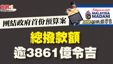 Photo of 團結政府首份預算案 總撥款額逾3861億令吉