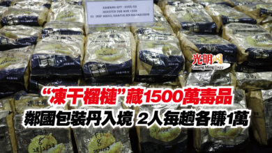 Photo of “凍干榴槤”藏1500萬毒品  鄰國包裝丹入境 2人每趟各賺1萬