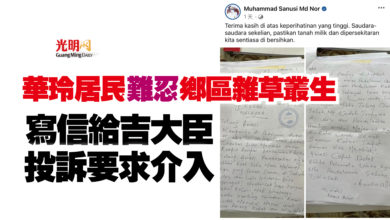 Photo of 華玲居民難忍鄉區雜草叢生  寫信給吉大臣投訴要求介入