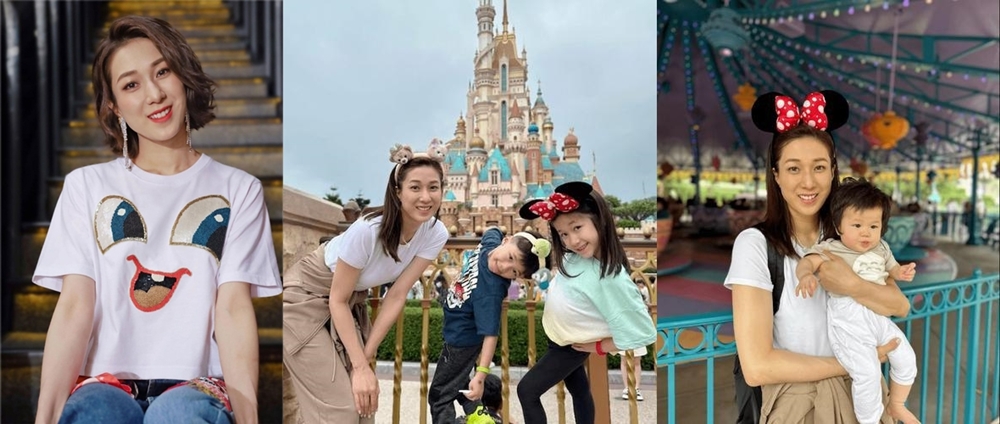 鍾嘉欣帶著三名子女由加拿大返港拍廣告，日前她與三個子女去迪斯尼樂園玩
