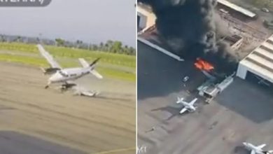 Photo of 【視頻】小飛機90度側翻墜地 撞機庫爆炸2死 2乘客跳機獲救