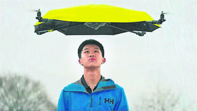 Photo of 雨傘四側安裝螺旋槳 工程師製飛行傘　