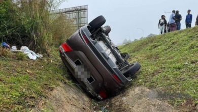 Photo of 閃避牛屍釀悲劇 轎車失控翻覆 妻亡夫女受傷