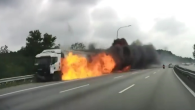 Photo of 油槽車衝入逆向車道 整輛車被火吞噬