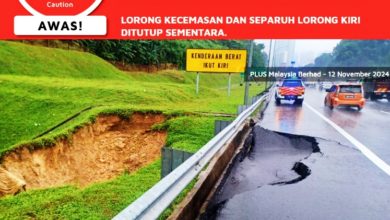 Photo of NKVE哥打白沙羅路段 雨後地陷 左車道封路