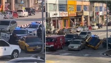Photo of  居銮市区上演警追匪车 嫌犯连环撞逃离不果被捕
