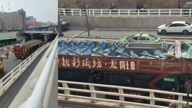 Photo of 司机误入限高隧道 双层巴士车顶遭「削平」