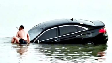 Photo of 轎車堕湖见义勇为 男子口叼撬棍落水救人