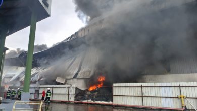 Photo of 塑料厂大火 屋顶坍塌场面惊骇