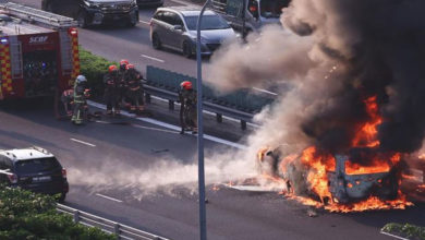 Photo of 2车相撞起火燃烧 被烧仅剩车架
