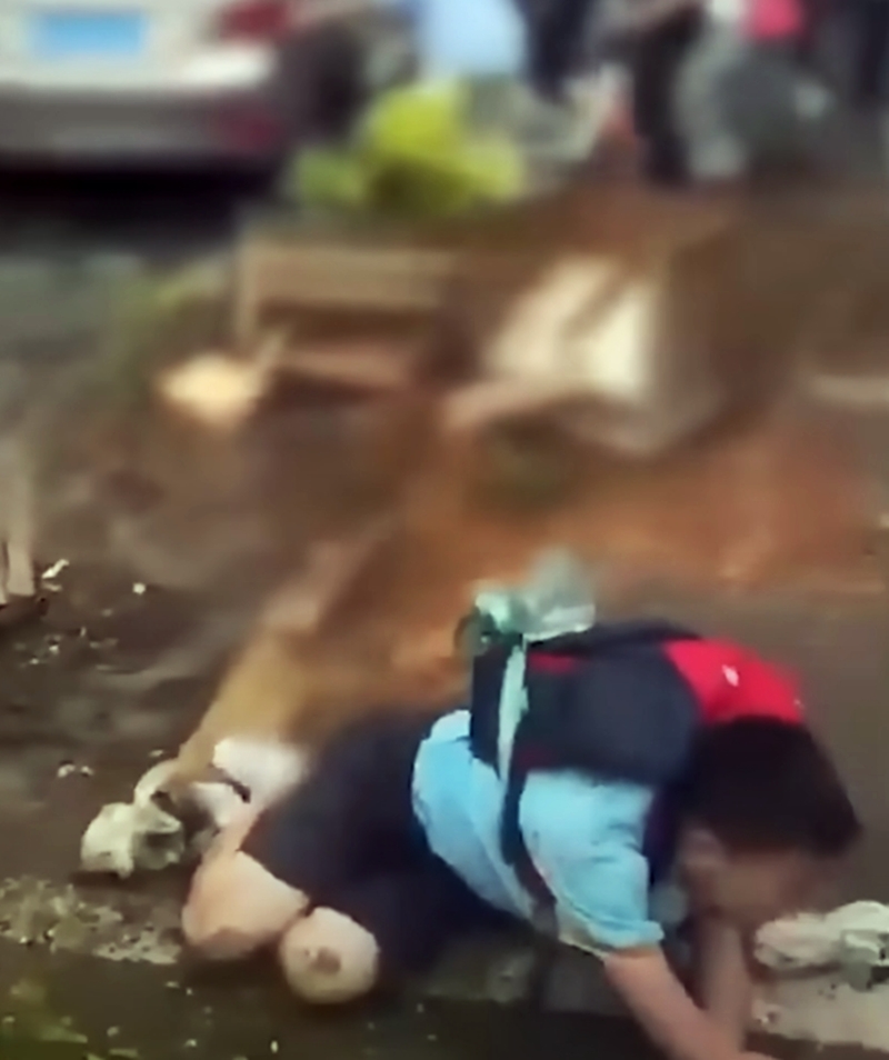 一辆银色轿车突然衝撞校门口人群，当场撞倒多名正在接送或等候的家长与小学生。