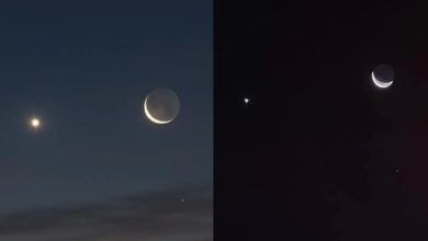 Photo of 地球光照亮弯月 金星土星來作伴