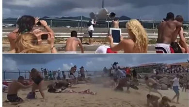 Photo of 为看飞机起飞 不要命了 玛侯海滩游客遭强风吹倒
