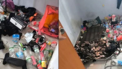Photo of 员工宿舍房堆满瓶罐烟蒂 男子摇头：还能安睡到上班迟到！