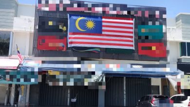 Photo of 行动党赞助 五金店高挂巨型国旗