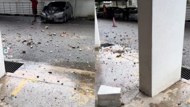 Photo of 槟公寓被雷劈 楼顶砖墙崩裂砸中车辆