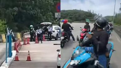 Photo of 摩多骑士见路障急刹车 交警挥手: 过来吃饭