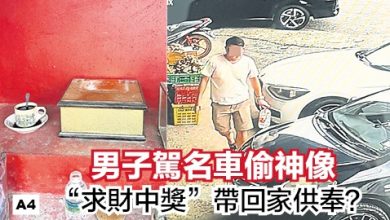 Photo of 男子驾名车偷神像       “求财中奖”带回家供奉？