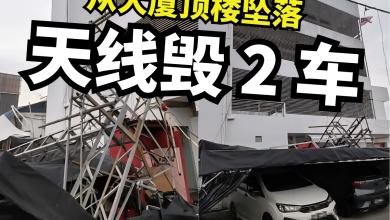 Photo of 从大厦顶楼坠落 天线毁2车