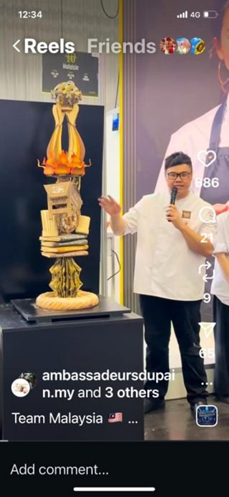 马来西亚烘焙师林庆杰（译音）在社媒分享，他介绍参赛作品创作概念的视频。（图:Instagram）
