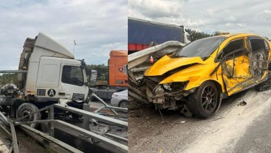 Photo of 爆胎致方向盘锁死 罗里撞毁轿车