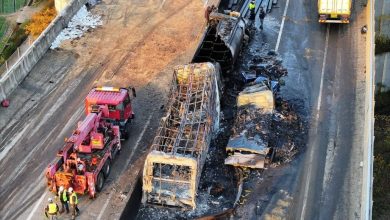 Photo of 韩高速公路13车连环追撞！ 油罐车“失控引燃” 钢材坠落 酿2死