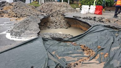 Photo of 防止新港路陷扩大 抢修队铺设钢板桩稳地基
