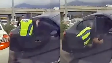 Photo of 偷车拒捕逆行撞堤 警员徒手拆车门