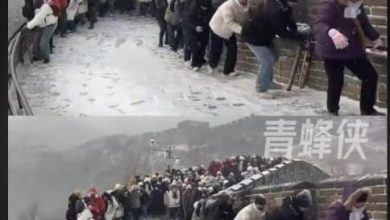 Photo of ”你拉一把我拉一把“ 游客雪中爬长城互相搀扶 逗趣画面曝光