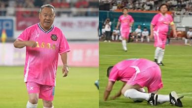 Photo of 73岁曾志伟踢球突摔倒跪地 自嘲：上阵1分钟就下场