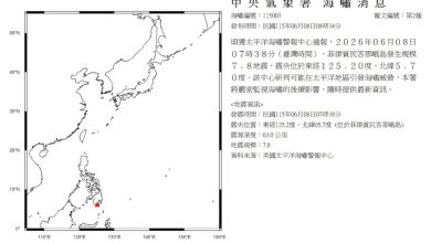 Photo of 菲地震规模下修7.8 台气象署:台湾未达海啸警报标准