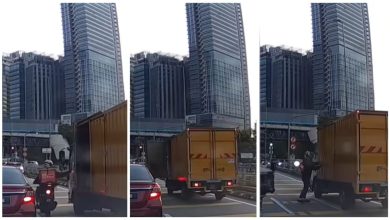 Photo of 货车侧门大开上路 外卖员截停帮盖门