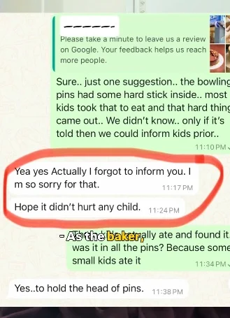 男童母亲表示,当他们询问烘培店时,店家才表示忘记告知球瓶内部含有一根细金属丝。(视频截图/IG@reyaanshandmama)