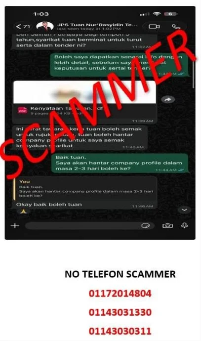 布城水利灌溉局官员名字被盗用，通过WhatsApp行骗受害者。（取自布城水利灌溉局脸书）