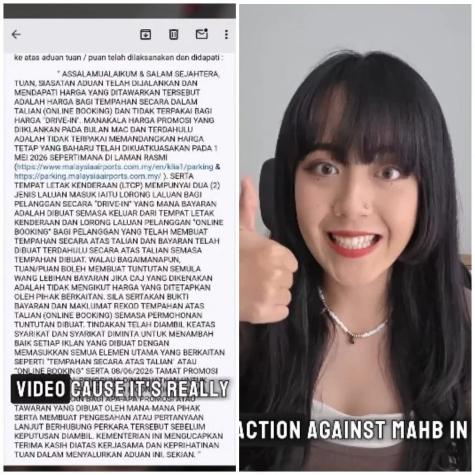 女子公开内贸部就其投诉作出的回复,并称赞该部对大马控股有限公司采取的行动。(视频截图/IG@deadpudds)