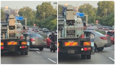 Photo of 后视镜被撞断追车讨说法 Saga司机反撞云梯车逼停