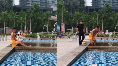 Photo of 泡脚还洗腋下!青年KLCC喷水池“放飞自我”被驱赶