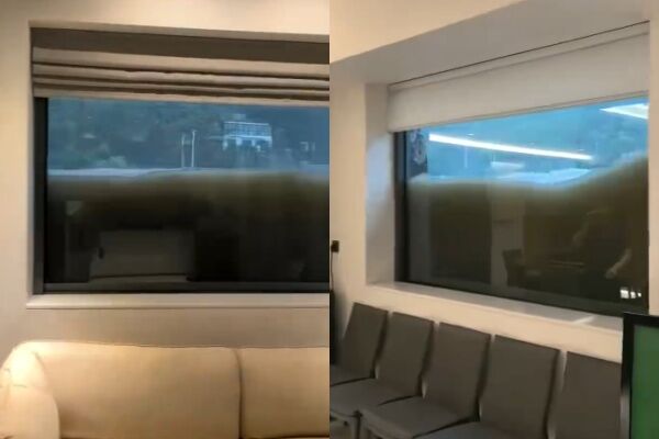 大面积落地窗外已是一片黄褐色积水，水面高度几乎逼近窗户上缘。（照片取自《小红书》）