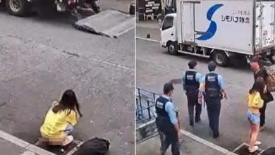 Photo of 离谱!女路边排水沟便溺 巡逻员路过竟视若无睹