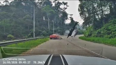 Photo of 过弯撞轿车 骑士凌空翻滚重摔