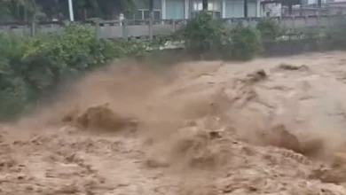 Photo of 暴雨狂袭五指山 街道淹成河车辆漂移 全市“五停一关”
