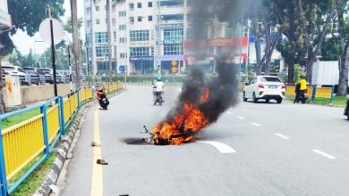 Photo of 摩多失控翻复起火 骑士受伤送医