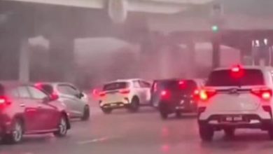 Photo of 龙卷风式强风掀车尾　轿车横撞旁车
