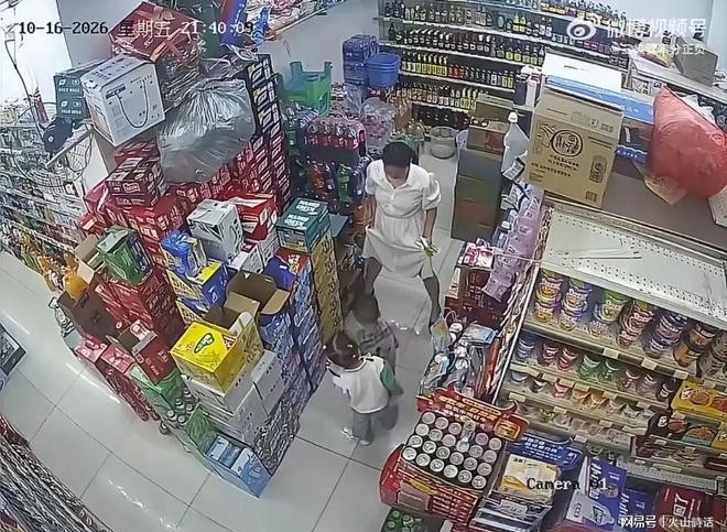 中国妇女逛超市尿急 竟当着年幼子女面前就地小便 一度吓得孩子倒退多步